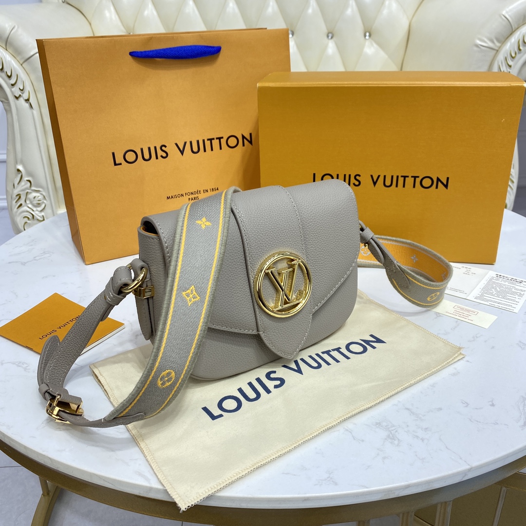 Louis Vuitton LV PONT 9 SOFT PM Grained Leather Shoudler Bag M58728 Grey